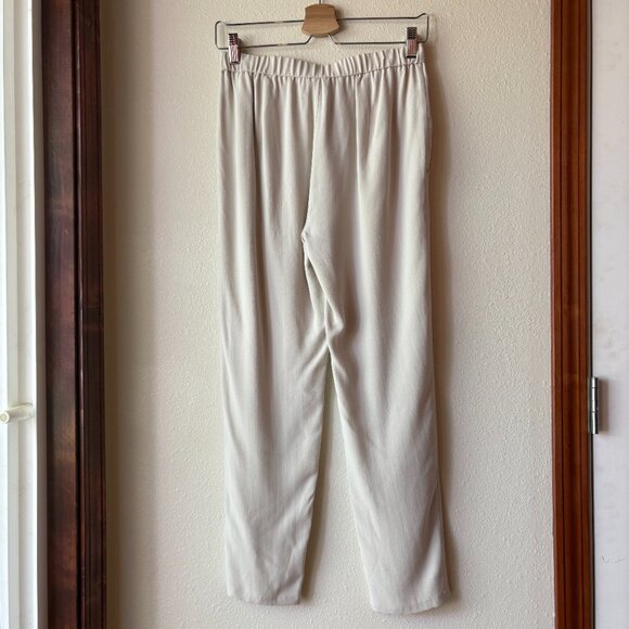 Eileen Fisher 100% Silk Elastic Waist Straight Ankle Pants Cream Size XXS - Picture 5 of 8
